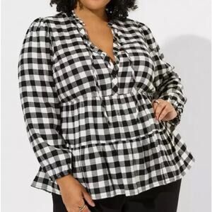 Torrid Gingham Babydoll Brushed Flannel Ruffle Collar Top 2X NWT 41170005